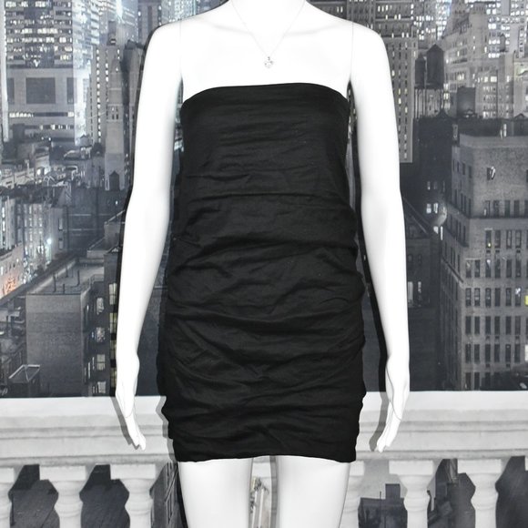 CLAIRE DICKSON Black Strapless Zip Back Ruched Sparkling Dress Sz 8 $1430.00 - Picture 1 of 11